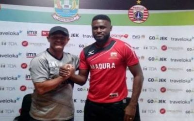 Boubacar Sanogo saat pertama kali diperkenalkan pelatih Madura United Gomes de Olievera